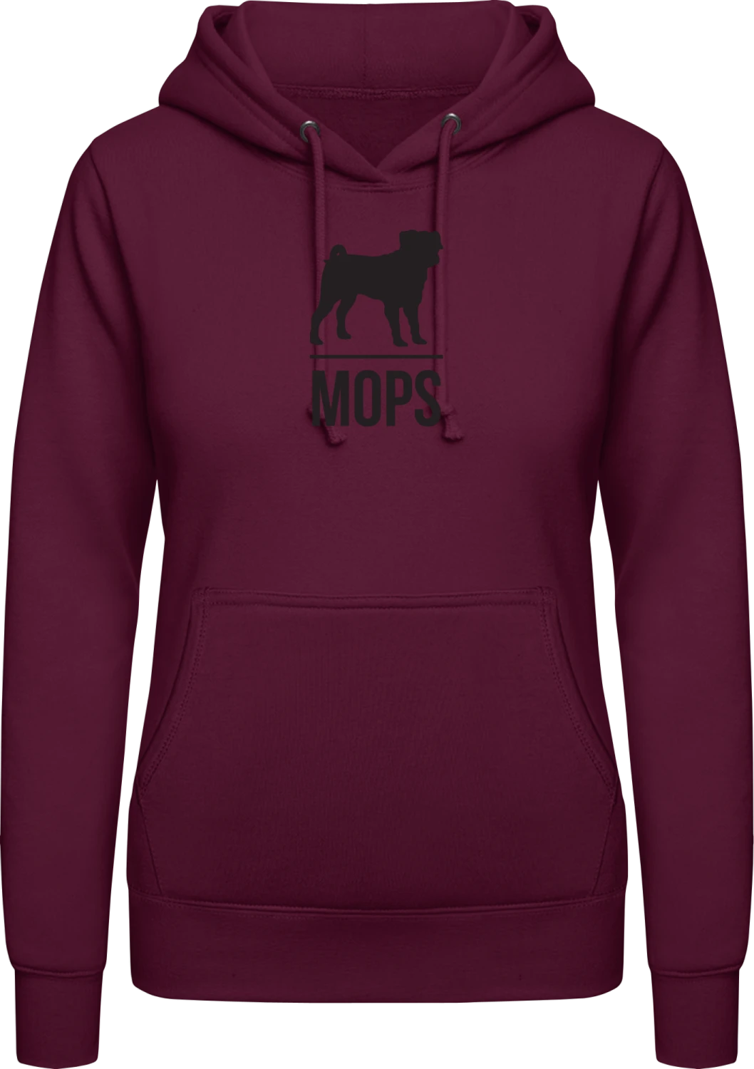 Mops - Burgundy AWDis ladies hoodie - Front