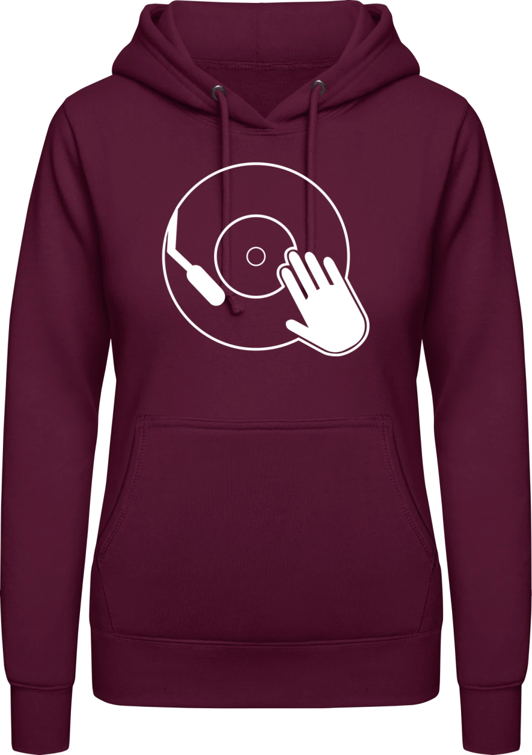 Scratching Vinyl - Burgundy AWDis ladies hoodie - Front