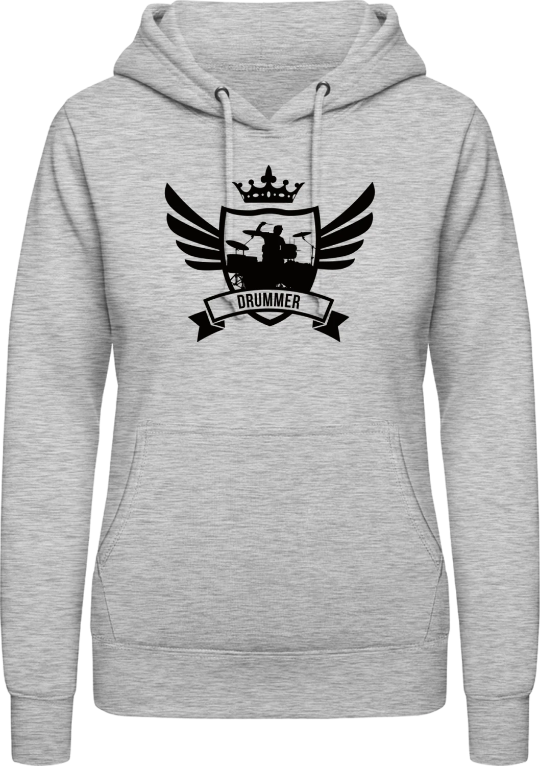 Drummer Winged - Heather Grey AWDis ladies hoodie - Front