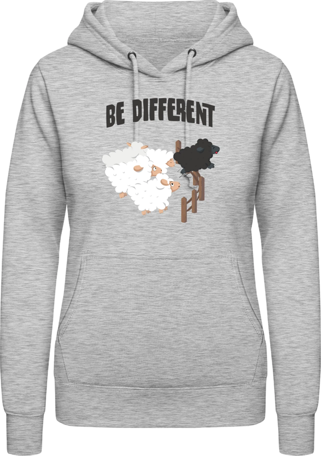 Be Different Black Sheep - Heather Grey AWDis ladies hoodie - Front