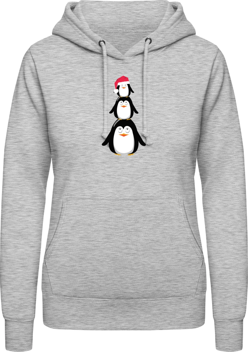 Christmas Penguin Family - Heather Grey AWDis ladies hoodie - Front