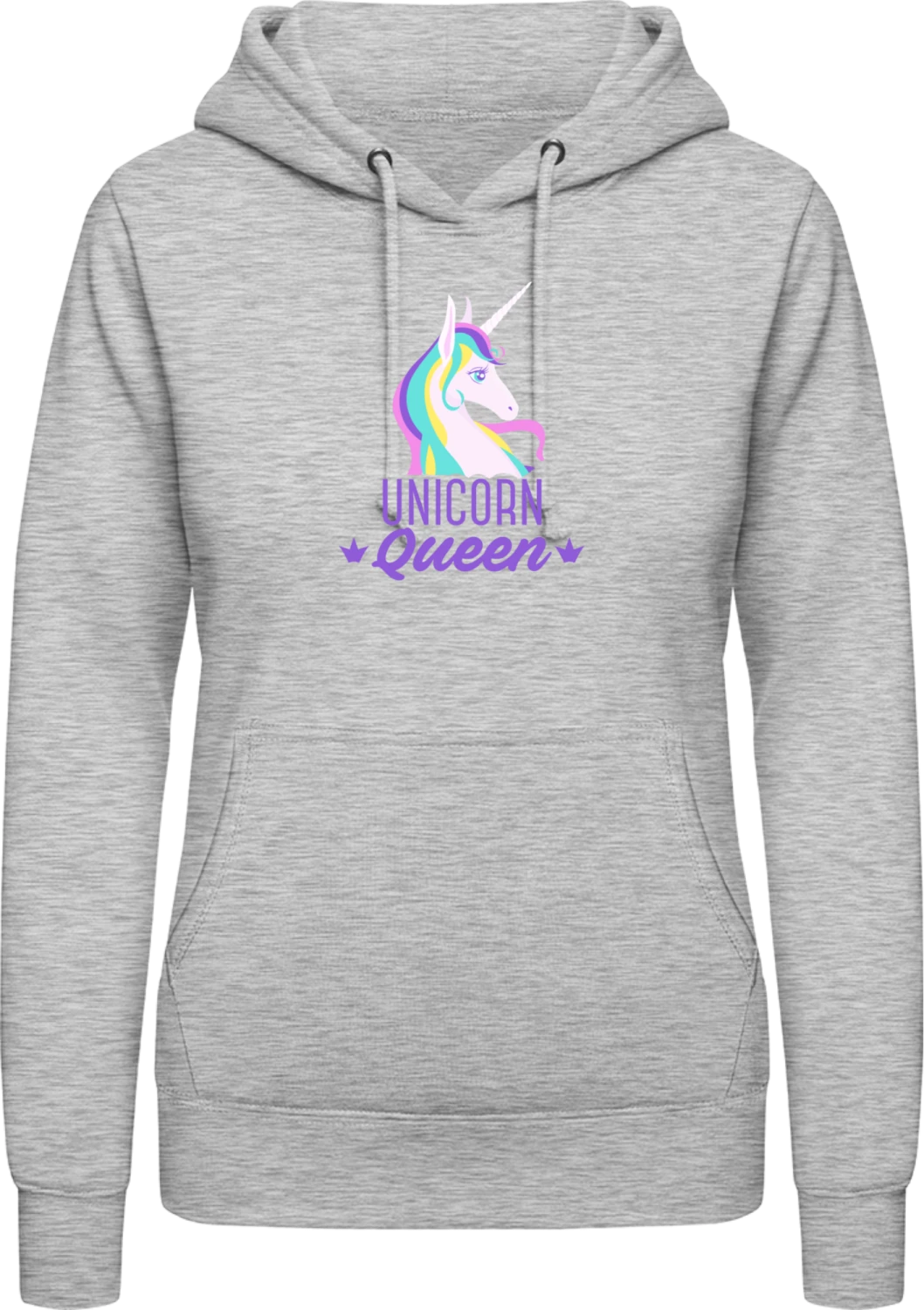 Unicorn Queen - Heather Grey AWDis ladies hoodie - Front