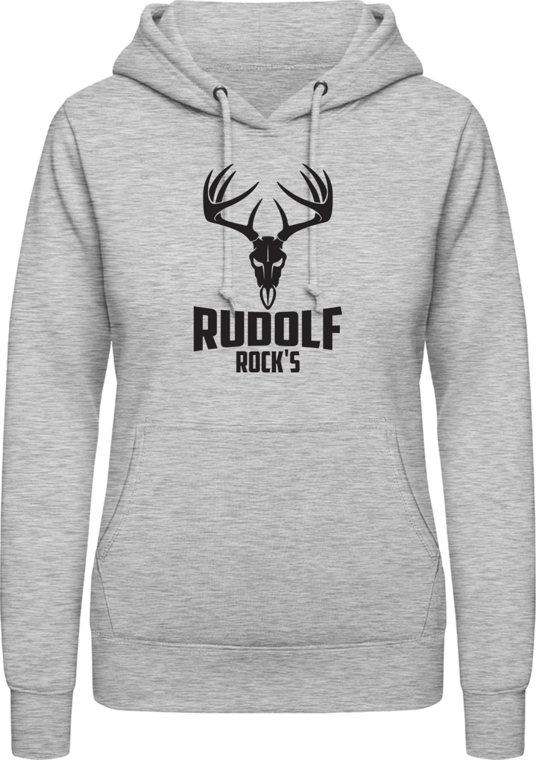 Rudolph Rocks - Heather Grey AWDis ladies hoodie - Front