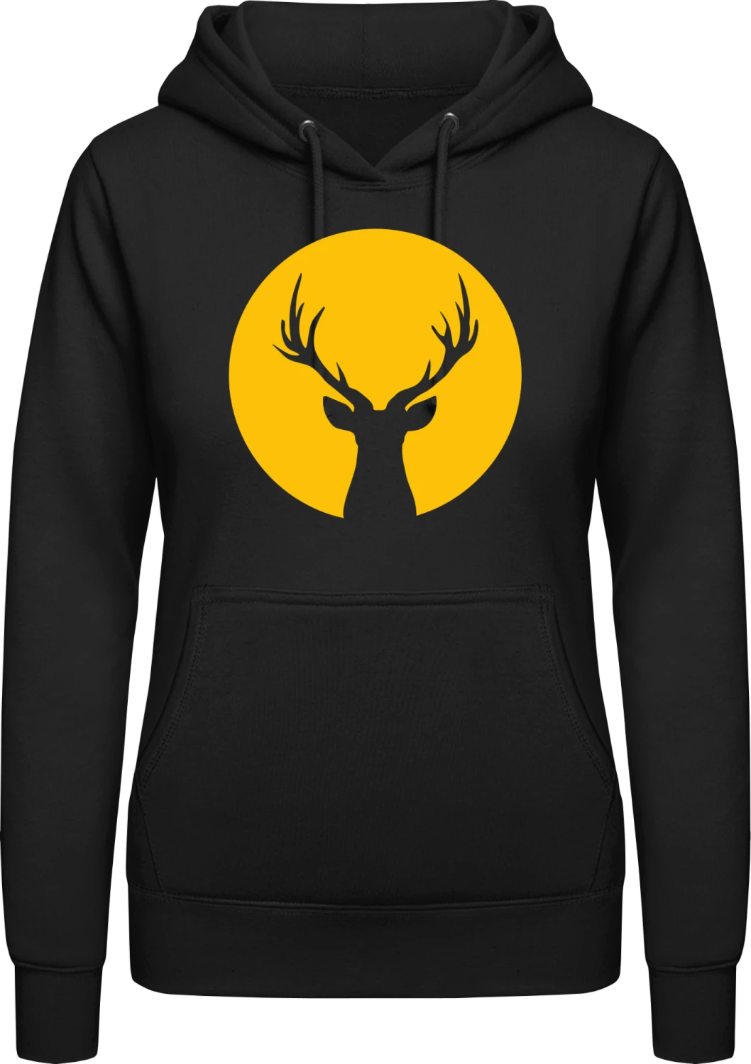 Deer In Moonlight Front - Black AWDis ladies hoodie - Front