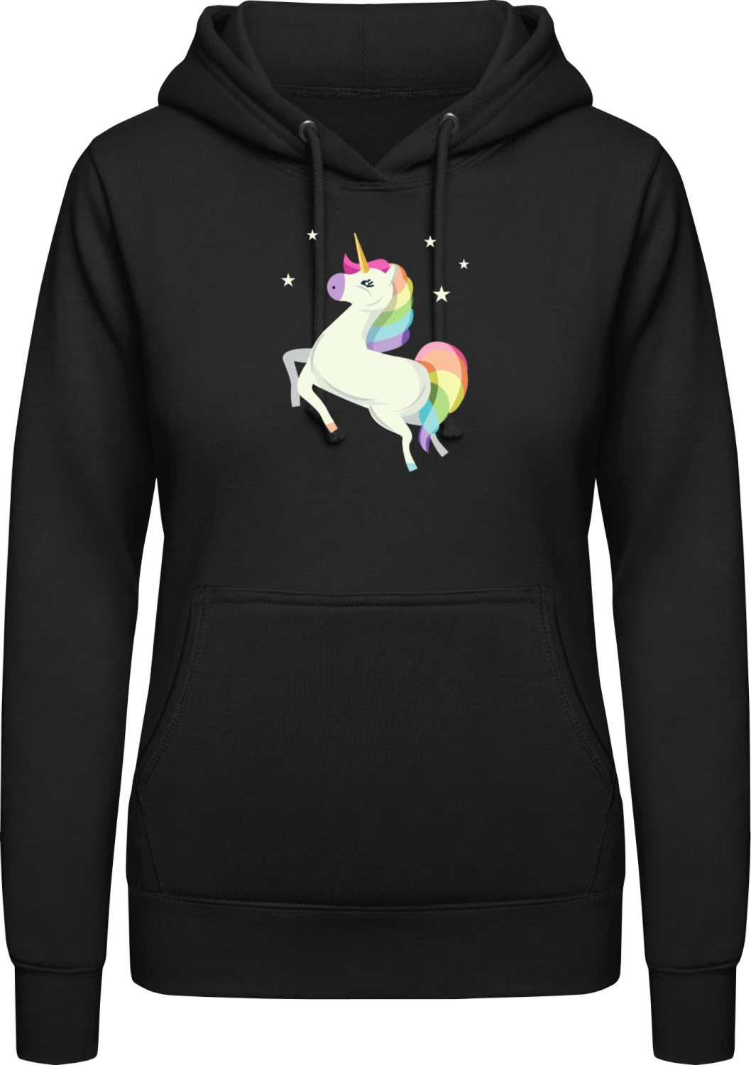 Unicorn Rainbow Hair - Black AWDis ladies hoodie - Front