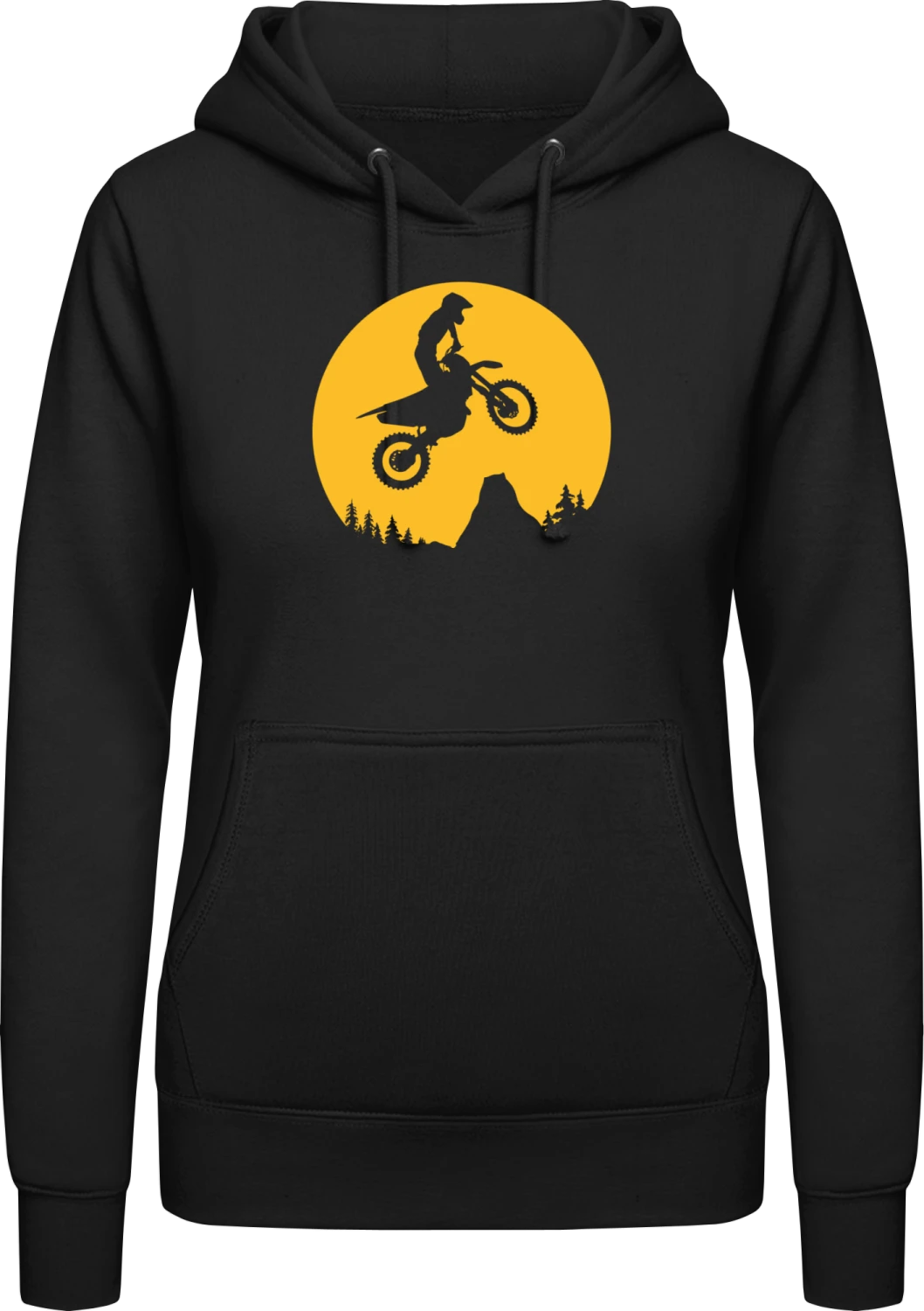 Man On A Motorcycle In The Moonlight - Black AWDis ladies hoodie - Front