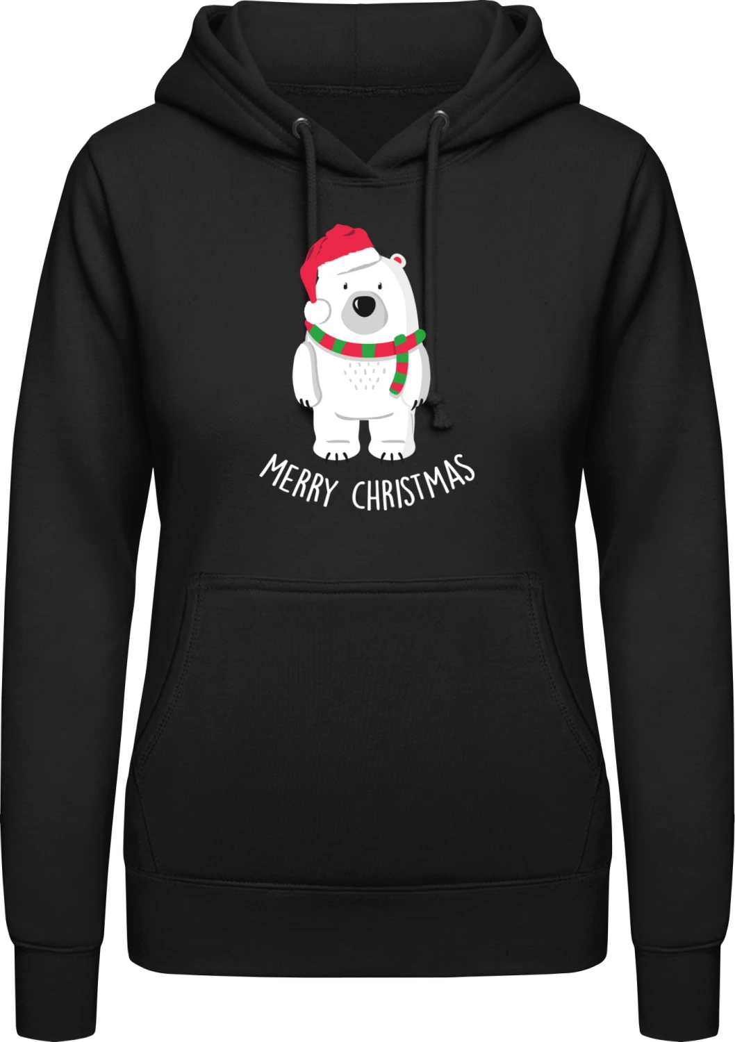 Merry Christmas Ice Bear - Black AWDis ladies hoodie - Front