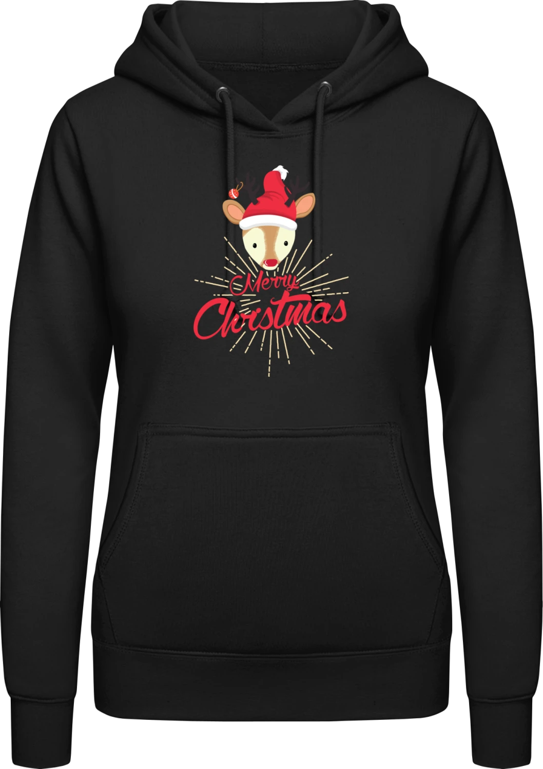 Merry Christmas Rudolph - Black AWDis ladies hoodie - Front