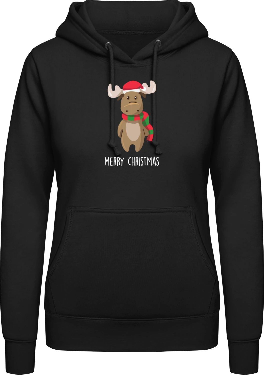 Merry Christmas Elk - Black AWDis ladies hoodie - Front