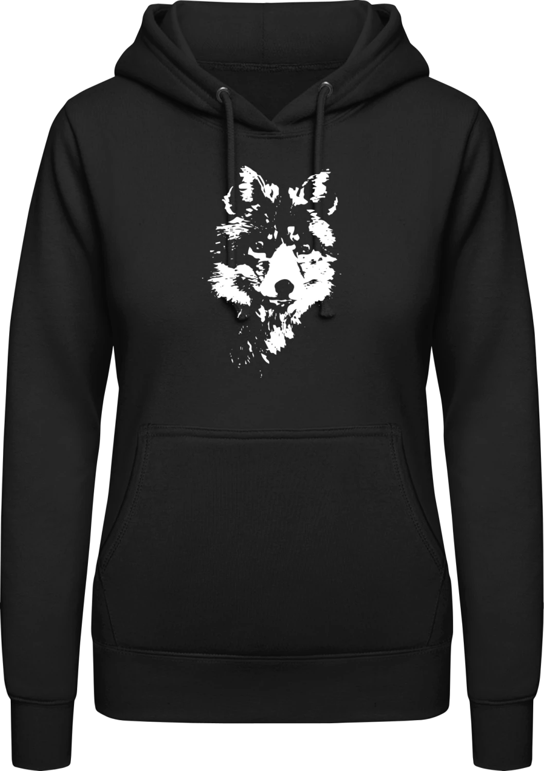 Fox Face - Black AWDis ladies hoodie - Front