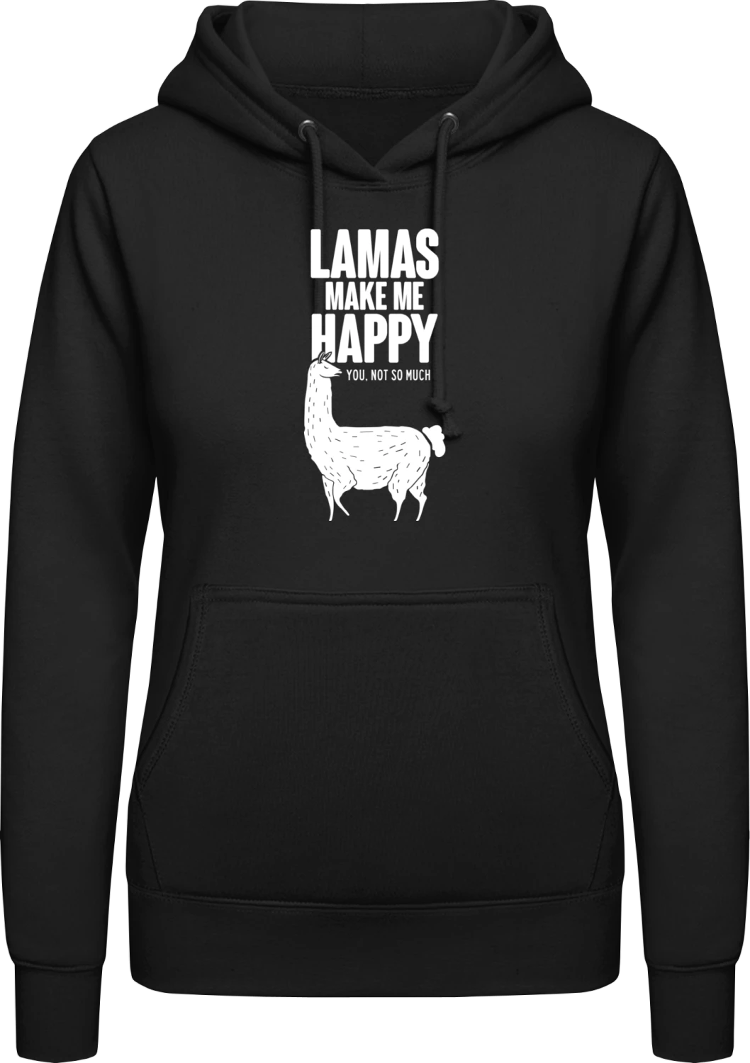 Llamas Make Me Happy - Black AWDis ladies hoodie - Front