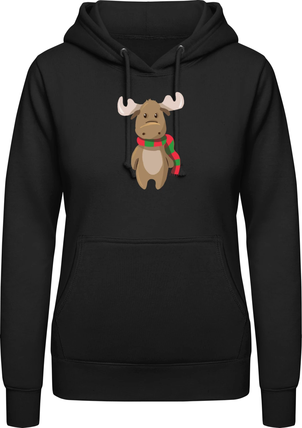 Little Elk Moose - Black AWDis ladies hoodie - Front