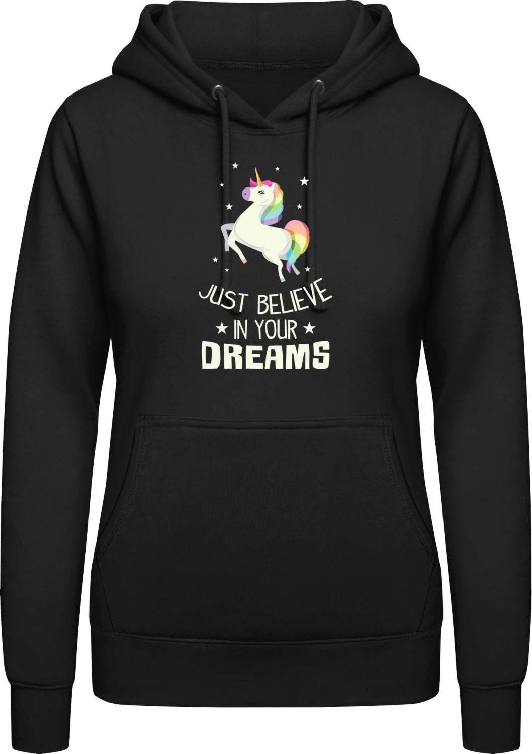 Believe In Your Dreams Unicorn - Black AWDis ladies hoodie - Front