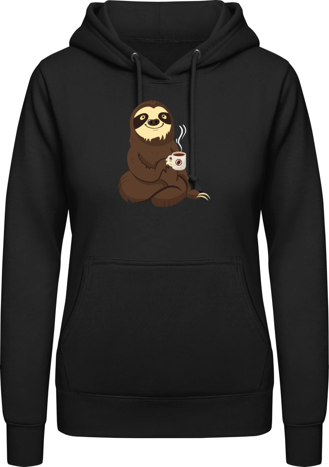 Sloth With Coffee - Black AWDis ladies hoodie - Front