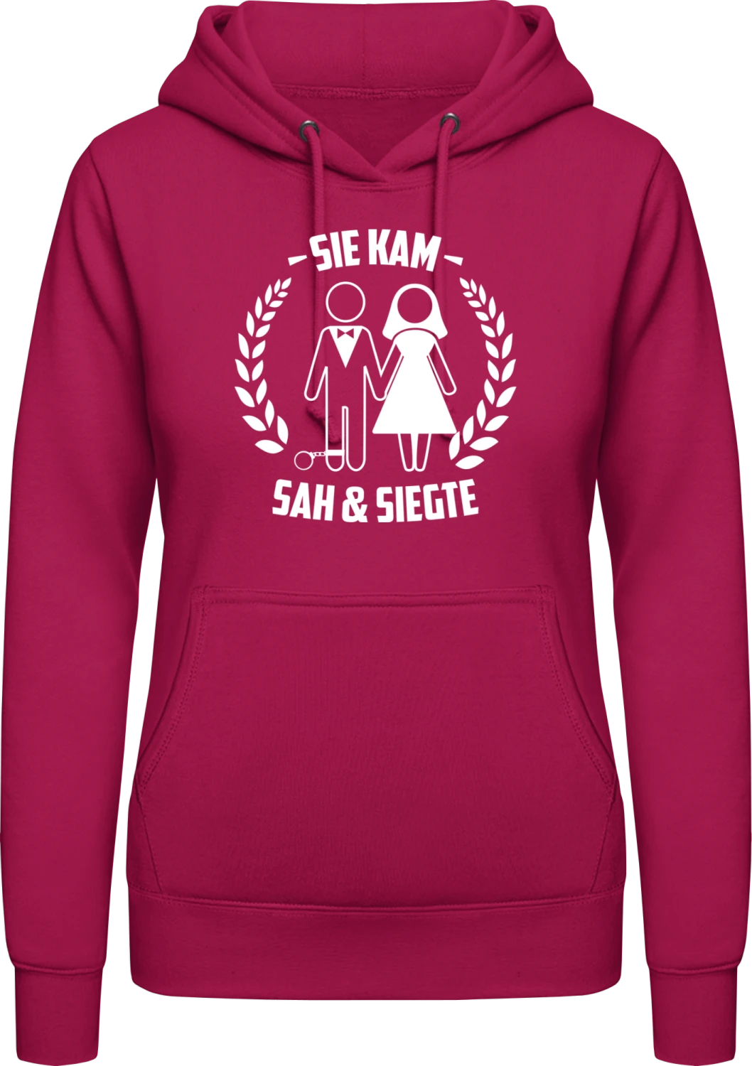 Sie kam sah und siegte - Hot pink AWDis ladies hoodie - Front