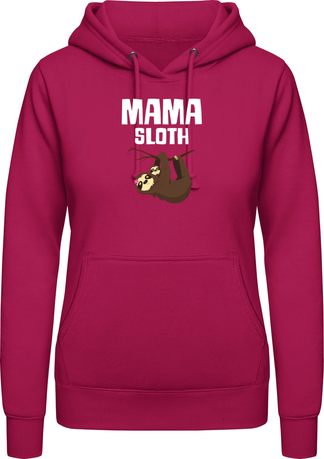 Mama Sloth - Hot pink AWDis ladies hoodie - Front