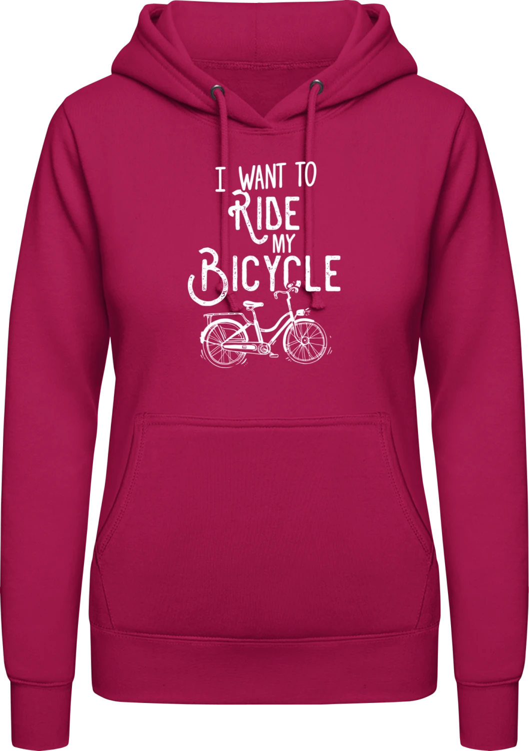 I Want To Ride My Bicycle - Hot pink AWDis ladies hoodie - Front