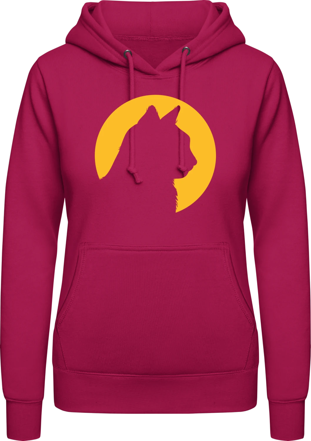 Cat Head In Moonlight - Hot pink AWDis ladies hoodie - Front