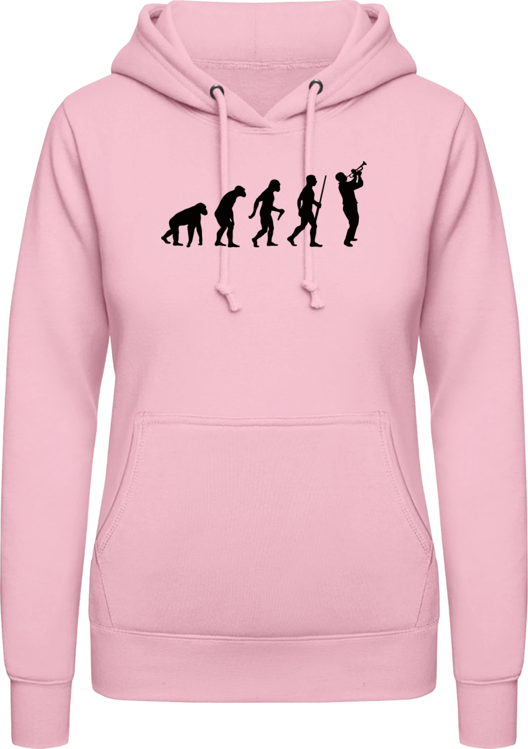 Trumpet Player Evolution - Baby pink AWDis ladies hoodie - Front