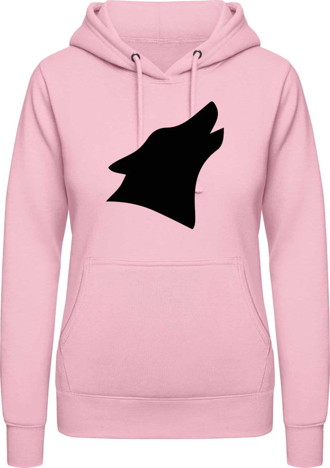 Wolf Silhouette - Baby pink AWDis ladies hoodie - Front