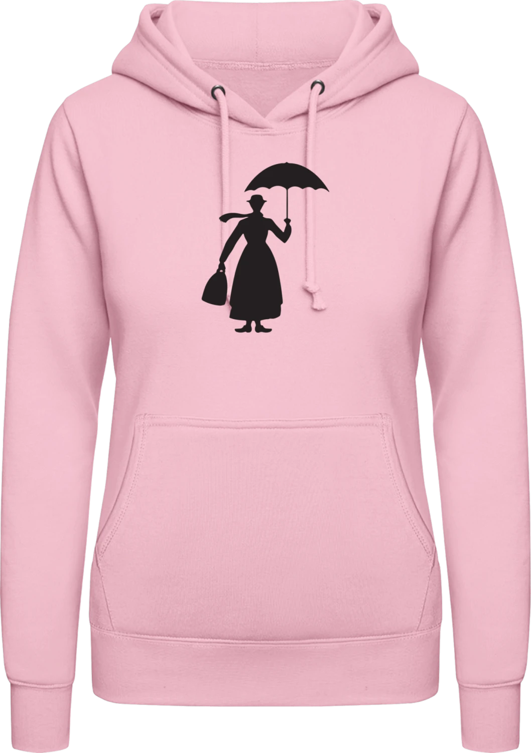 Mary Poppins Silhouette - Baby pink AWDis ladies hoodie - Front