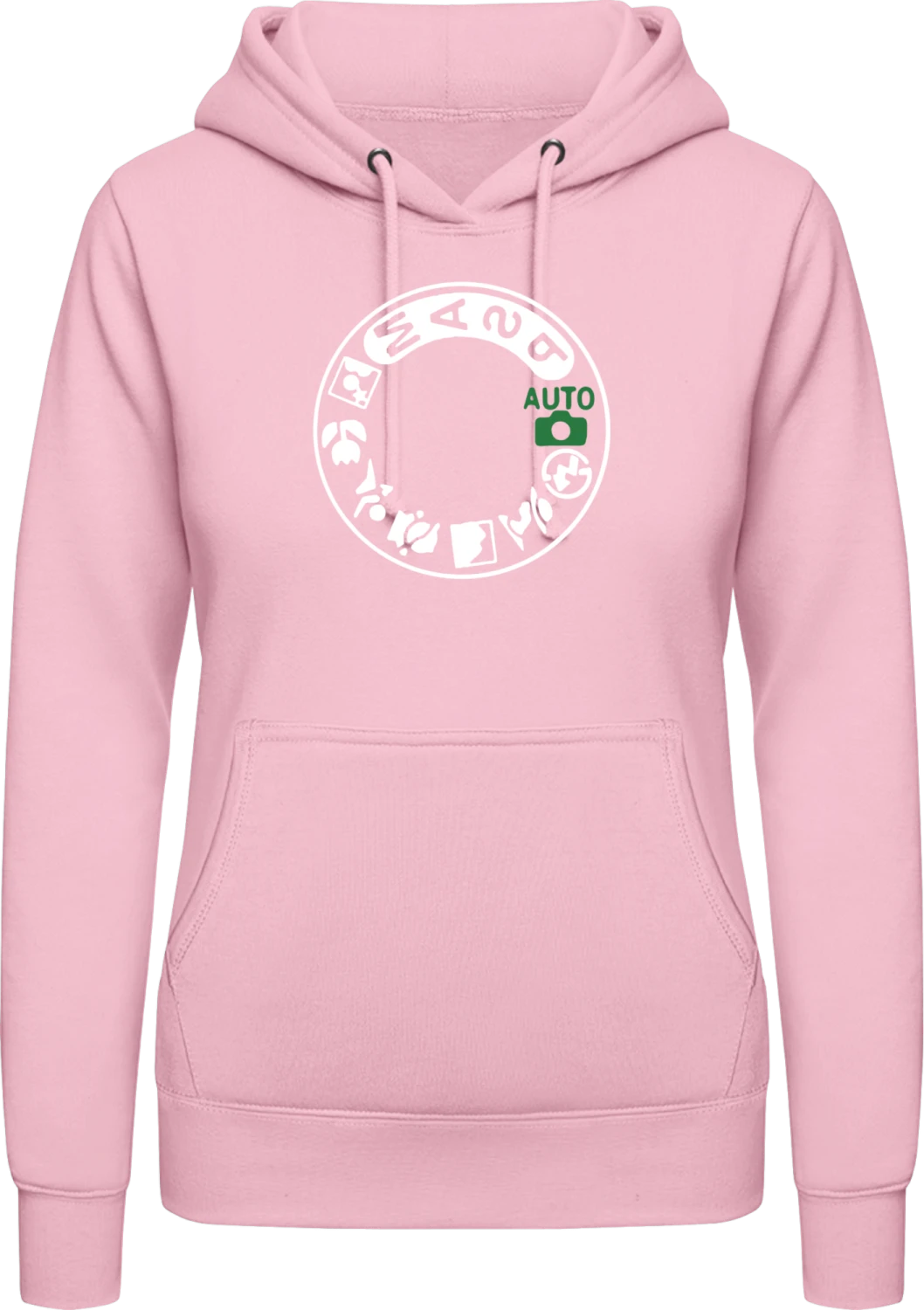 Camera Settings - Baby pink AWDis ladies hoodie - Front