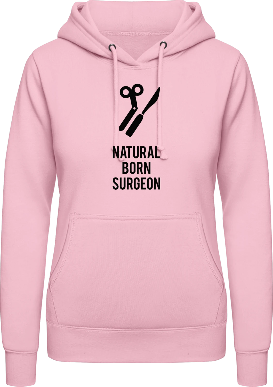 Natural Born Surgeon - Baby pink AWDis ladies hoodie - Front