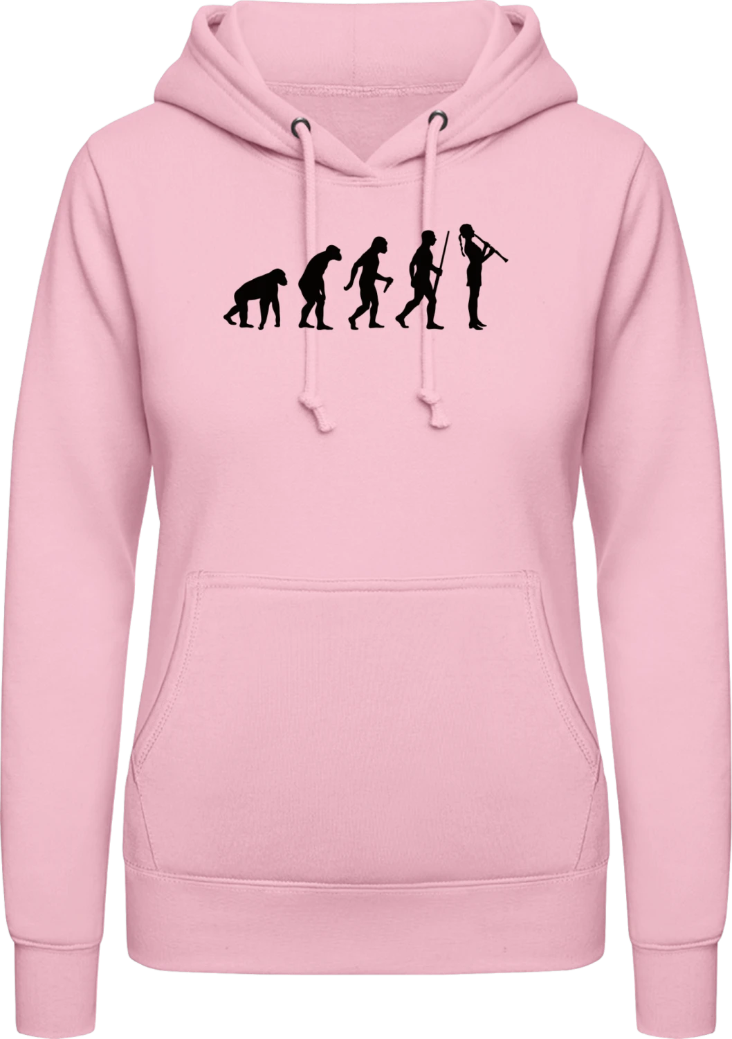 Clarinetist Evolution - Baby pink AWDis ladies hoodie - Front