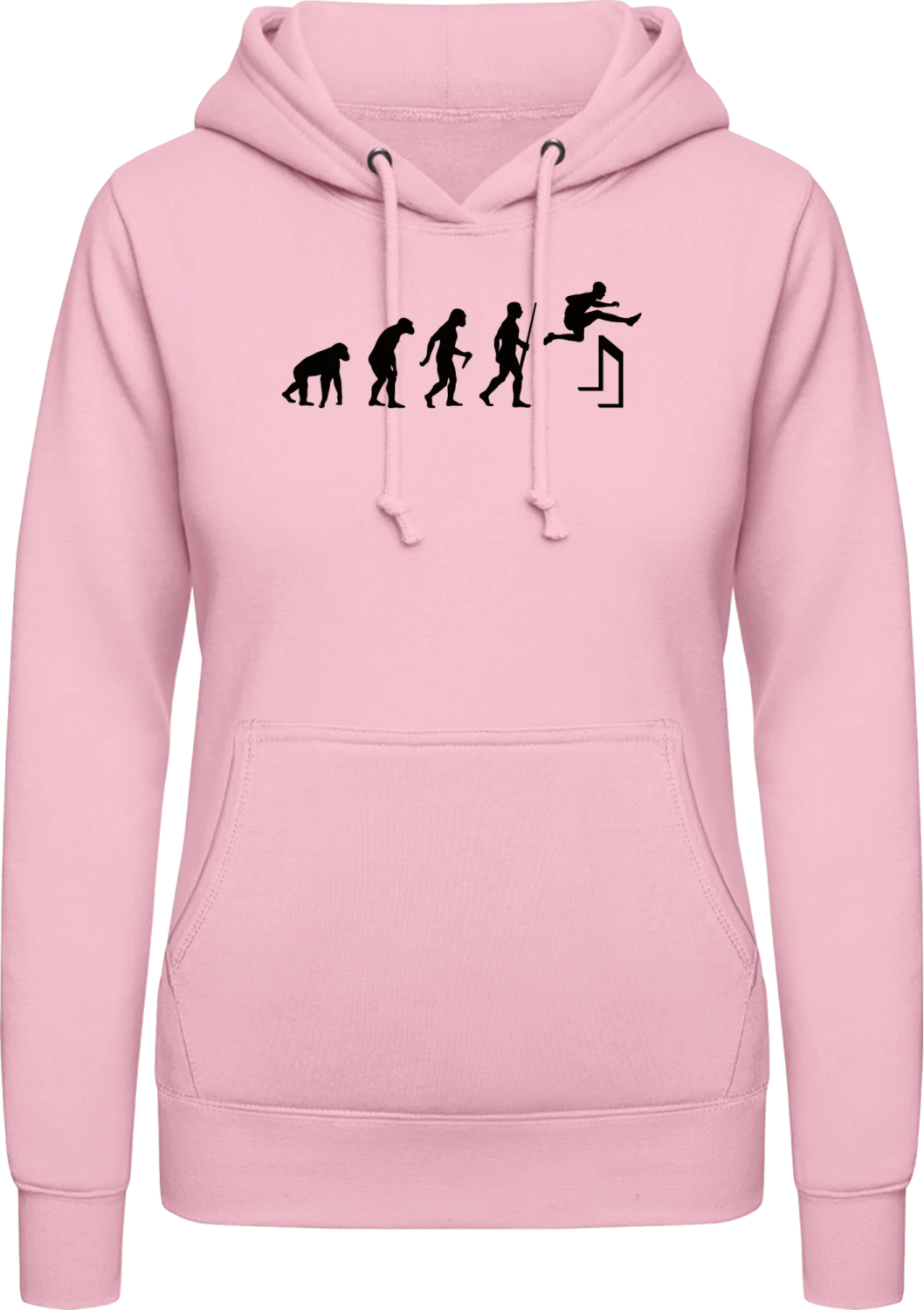 Hurdling Evolution - Baby pink AWDis ladies hoodie - Front