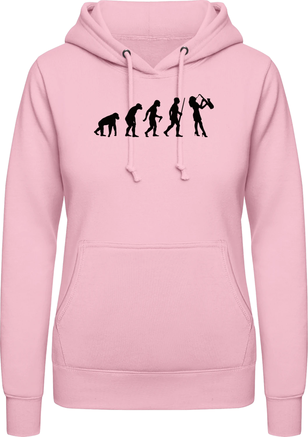 Female Saxophon Player Evolution - Baby pink AWDis ladies hoodie - Front