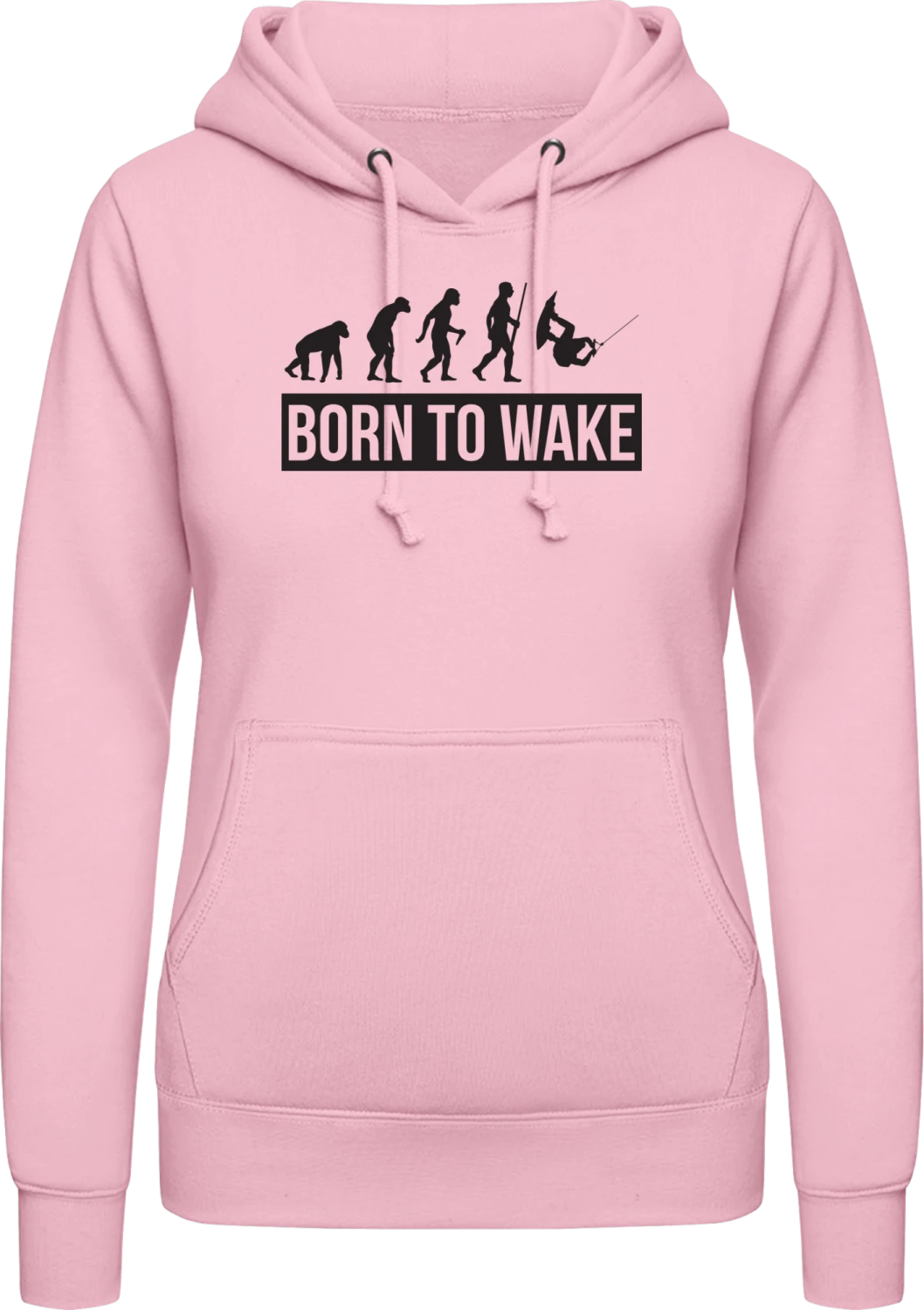 Born To Wake - Baby pink AWDis ladies hoodie - Front