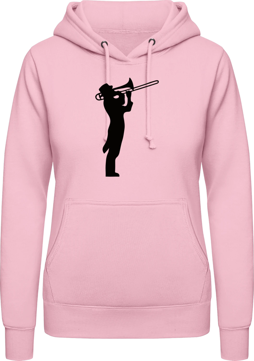 Trombone Player Silhouette - Baby pink AWDis ladies hoodie - Front