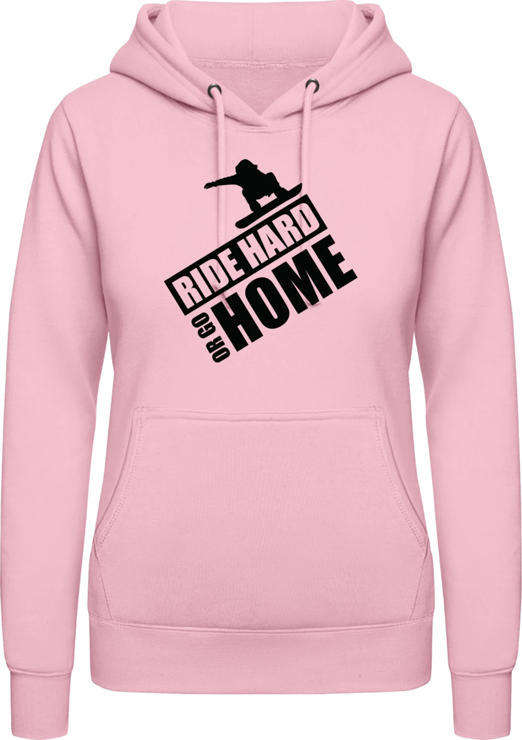 Ride Hard Or Go Home Snowboarder - Baby pink AWDis ladies hoodie - Front