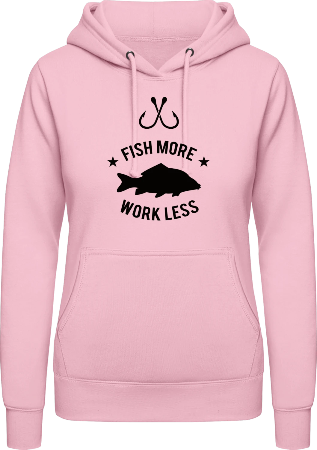 Fish More Work Less - Baby pink AWDis ladies hoodie - Front