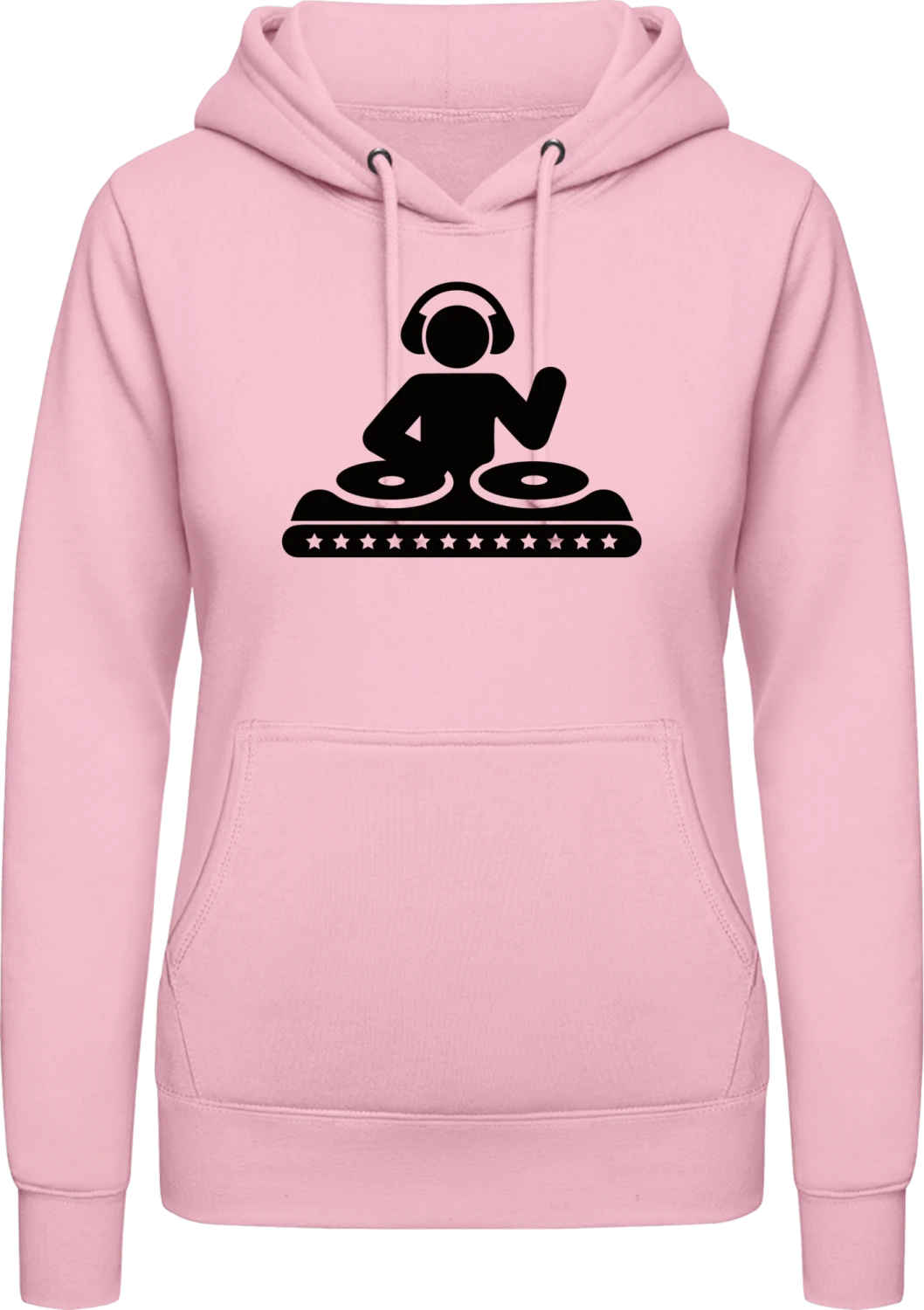 DJ on Turntables - Baby pink AWDis ladies hoodie - Front