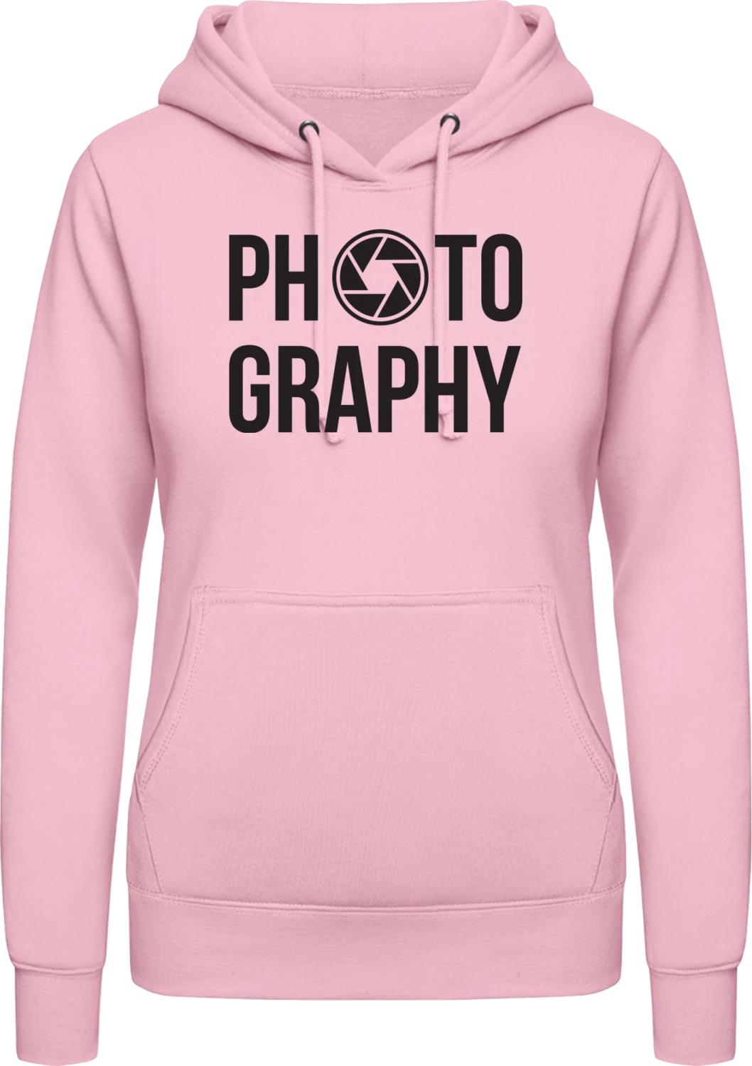 Photography Lens - Baby pink AWDis ladies hoodie - Front