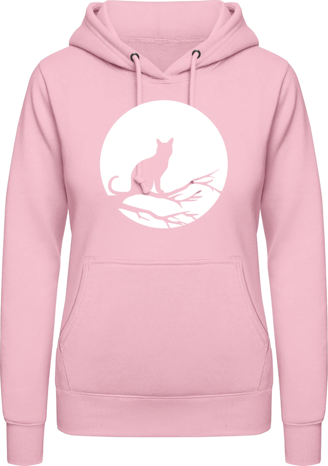 Cat in Moonlight - Baby pink AWDis ladies hoodie - Front