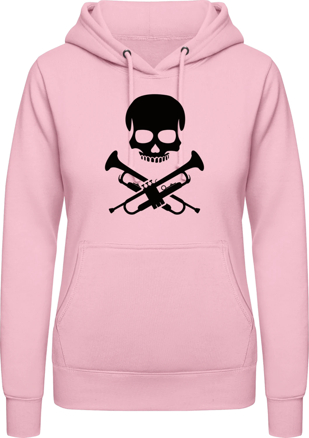 Trumpeter Skull - Baby pink AWDis ladies hoodie - Front