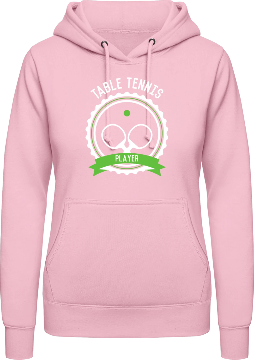 Table Tennis Player Crest - Baby pink AWDis ladies hoodie - Front