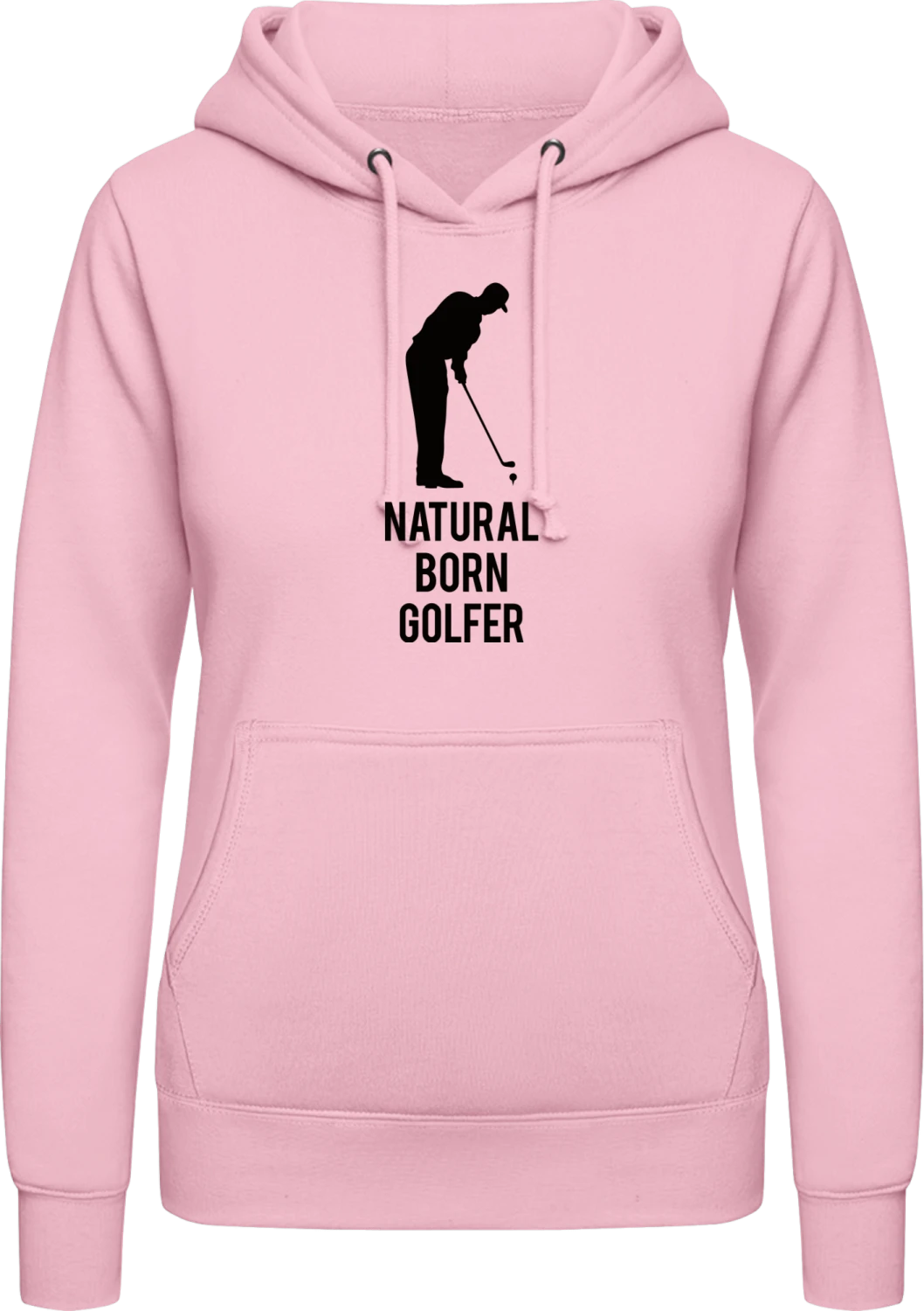 Natural Born Golfer - Baby pink AWDis ladies hoodie - Front