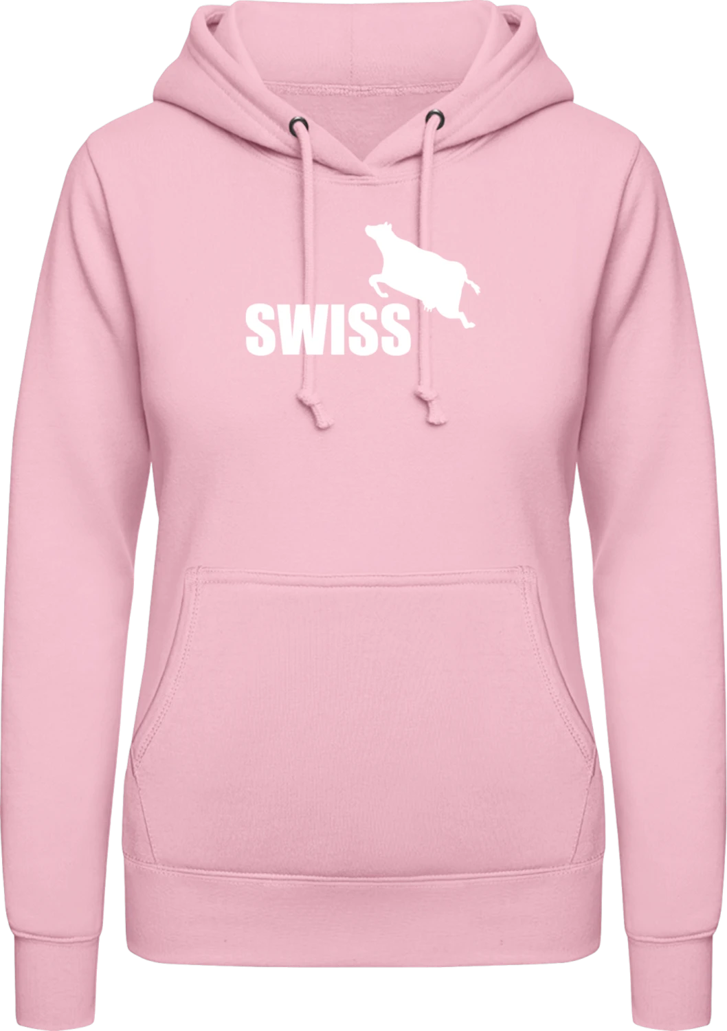 Swiss Cow - Baby pink AWDis ladies hoodie - Front