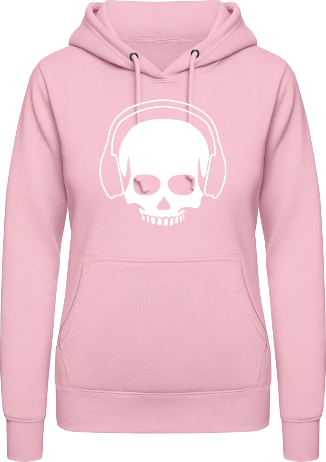 Skull with Headphone - Baby pink AWDis ladies hoodie - Front