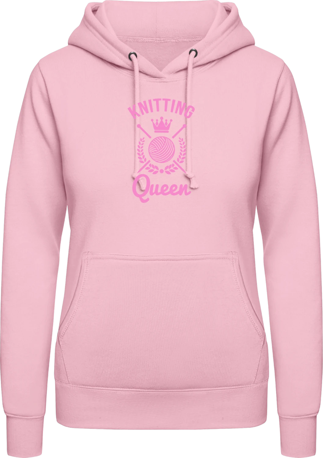 Knitting Queen - Baby pink AWDis ladies hoodie - Front