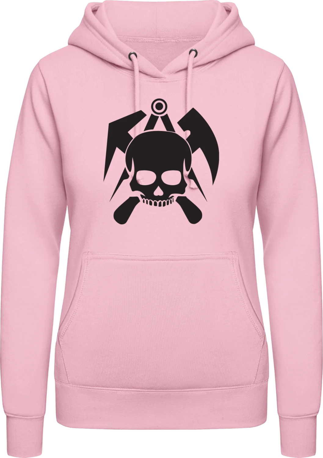 Roofing Skull - Baby pink AWDis ladies hoodie - Front