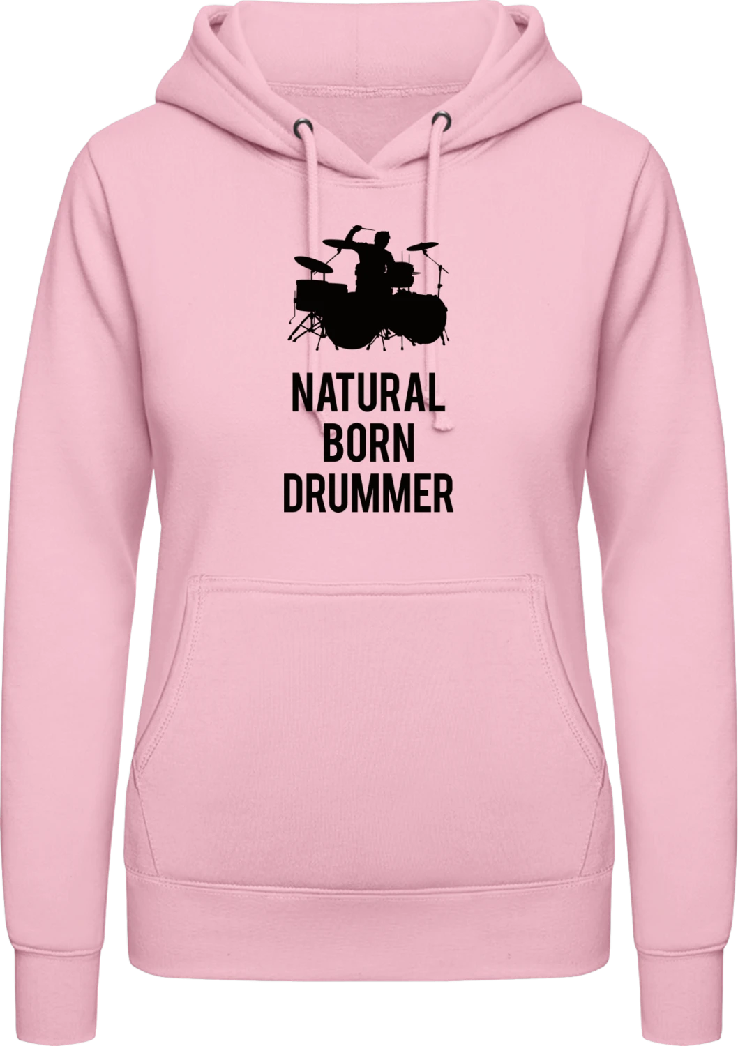 Natural Born Drumer - Baby pink AWDis ladies hoodie - Front