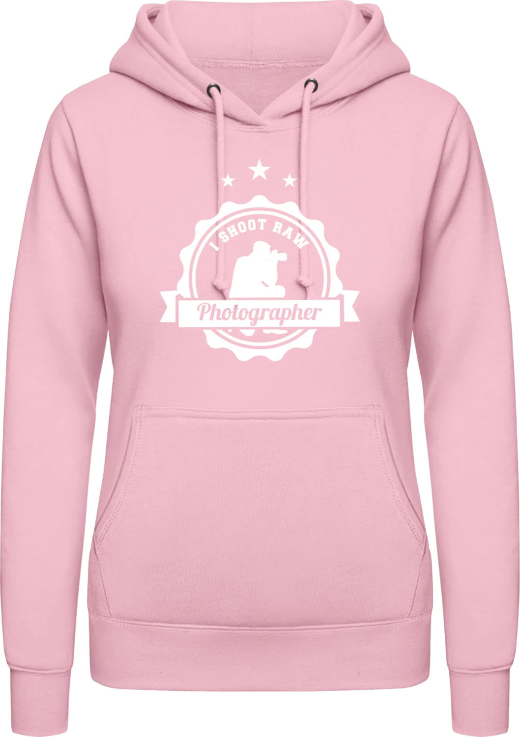 I Shoot Raw Photographer - Baby pink AWDis ladies hoodie - Front