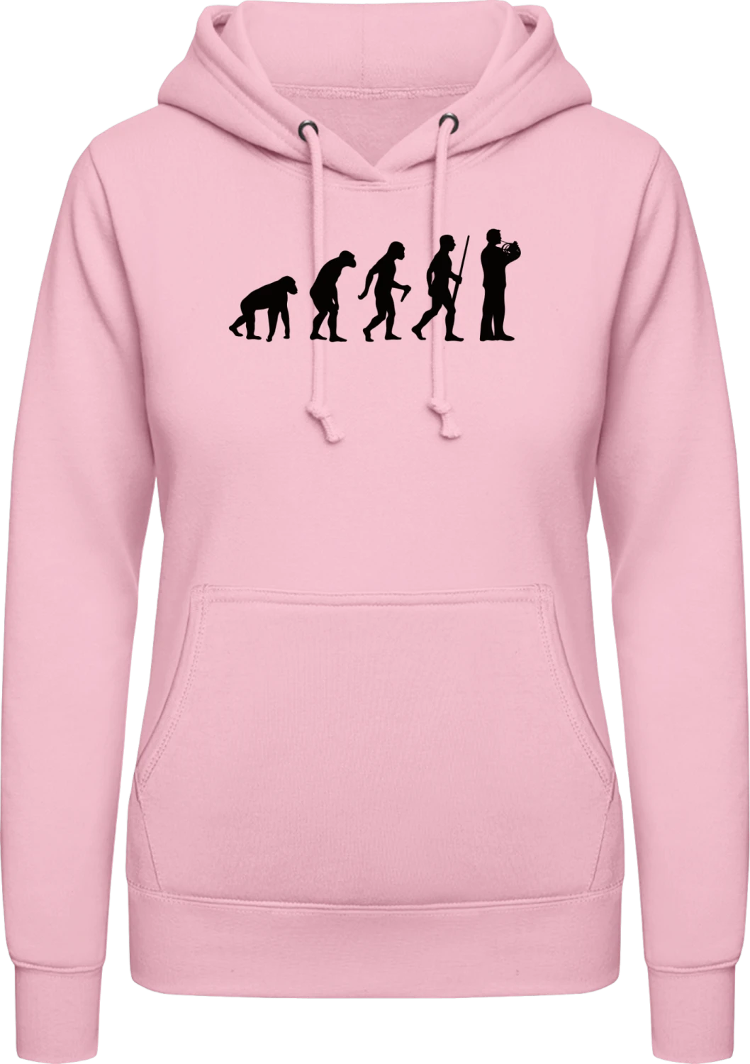 French Horn Player Evolution - Baby pink AWDis ladies hoodie - Front