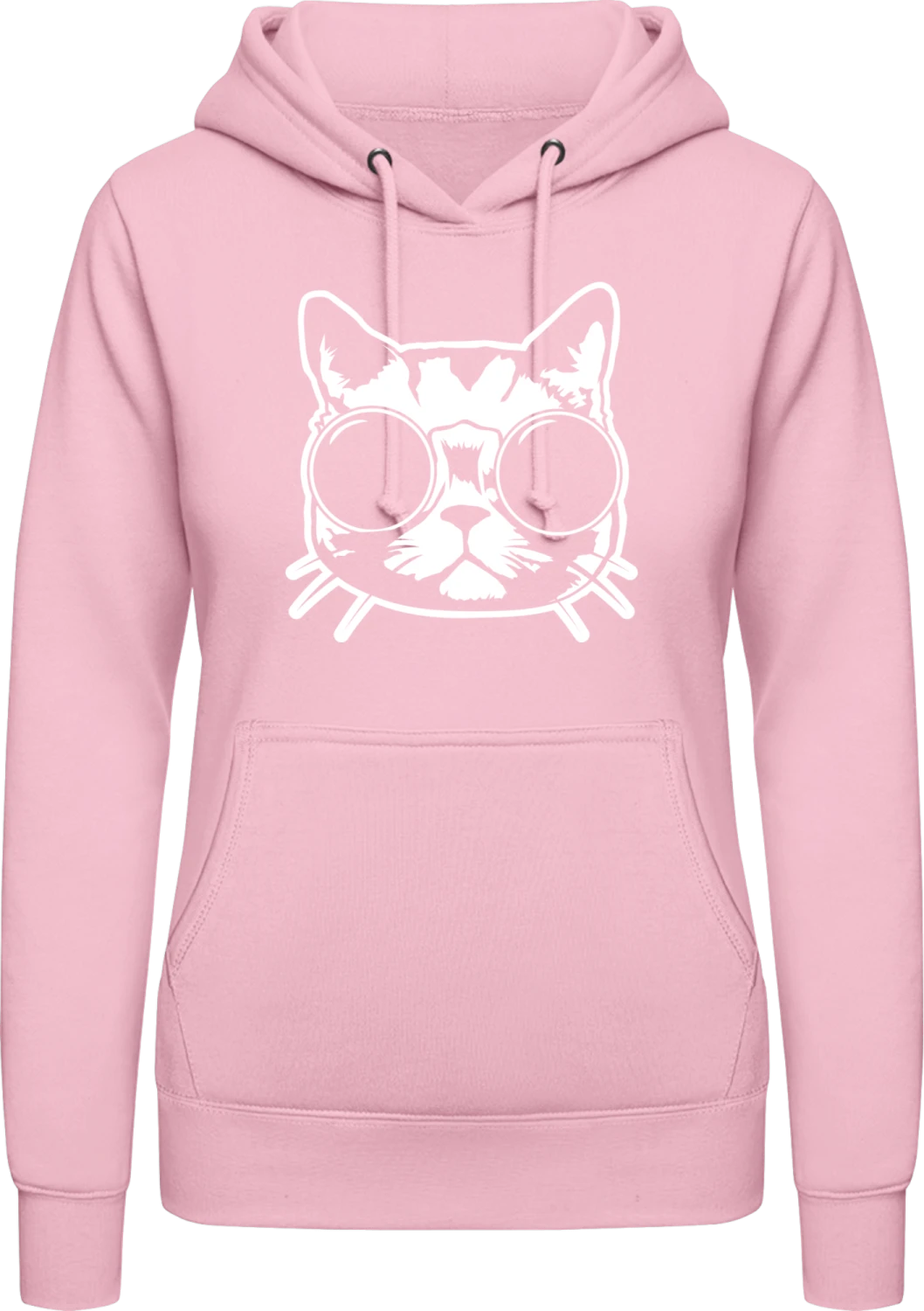 Cat With Glasses - Baby pink AWDis ladies hoodie - Front