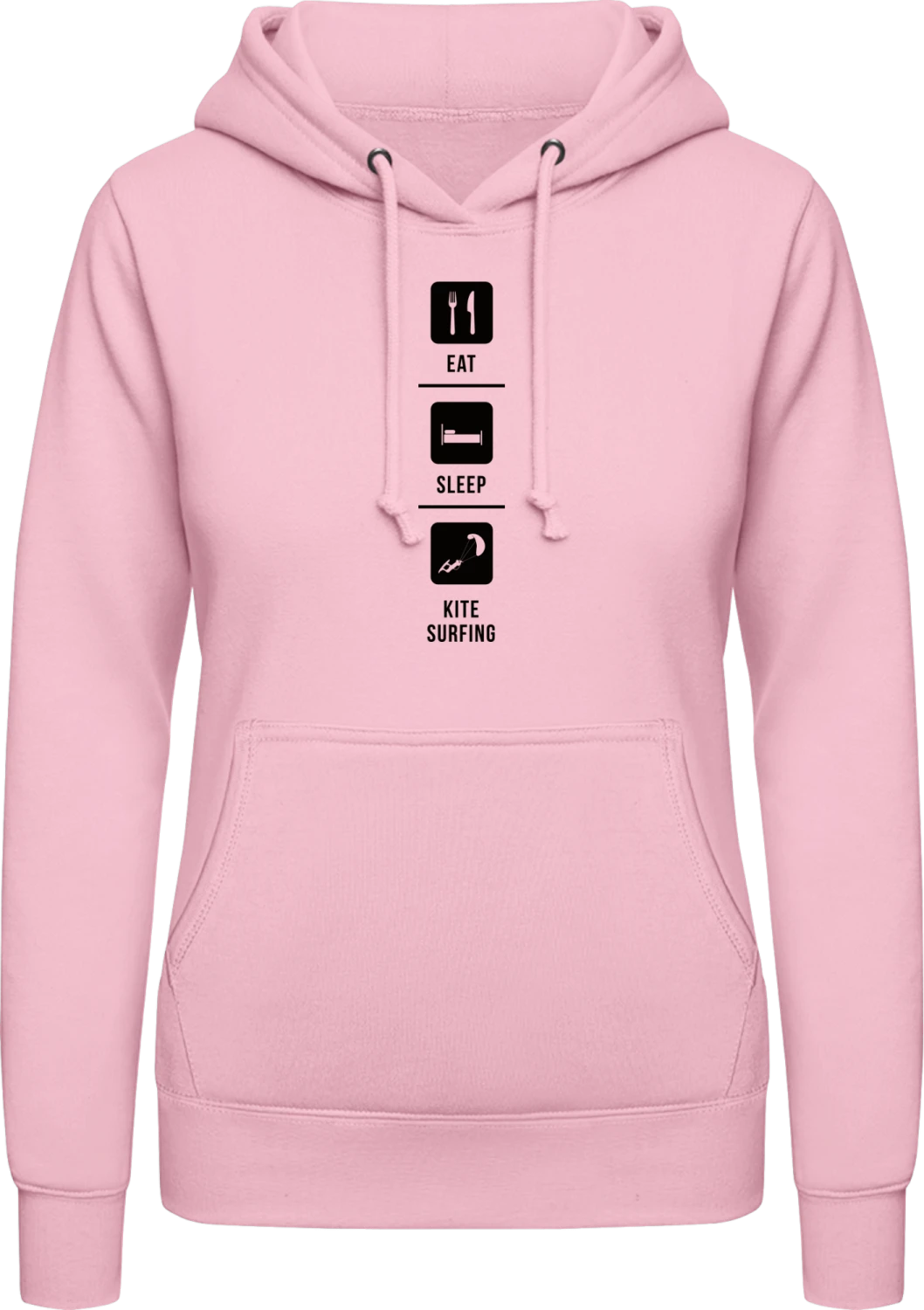 Eat Sleep Kitesurfing - Baby pink AWDis ladies hoodie - Front