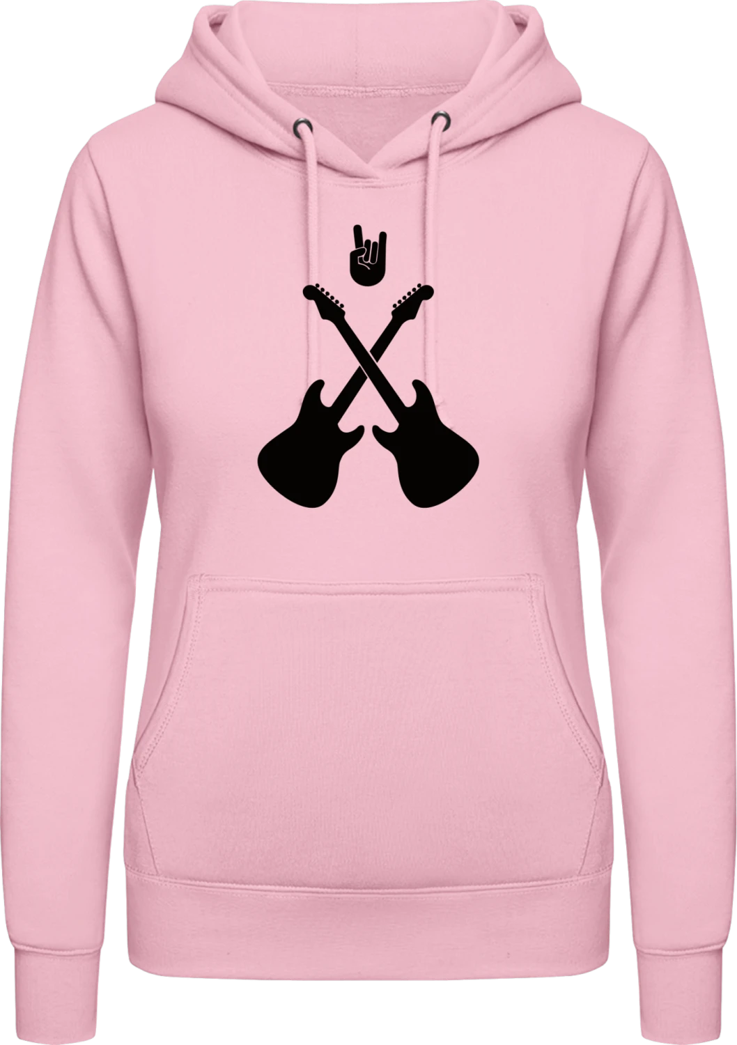 Rock On Guitars Crossed - Baby pink AWDis ladies hoodie - Front